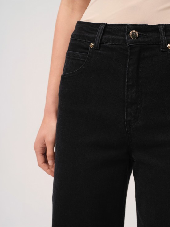 Calça de ganga wide leg preto