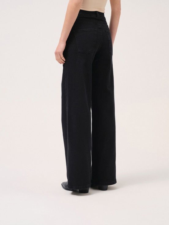 Calça de ganga wide leg preto
