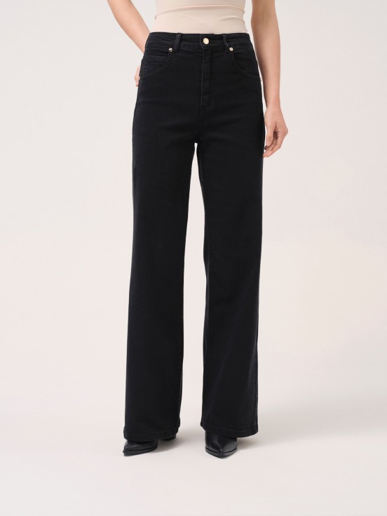 Calça de ganga wide leg preto