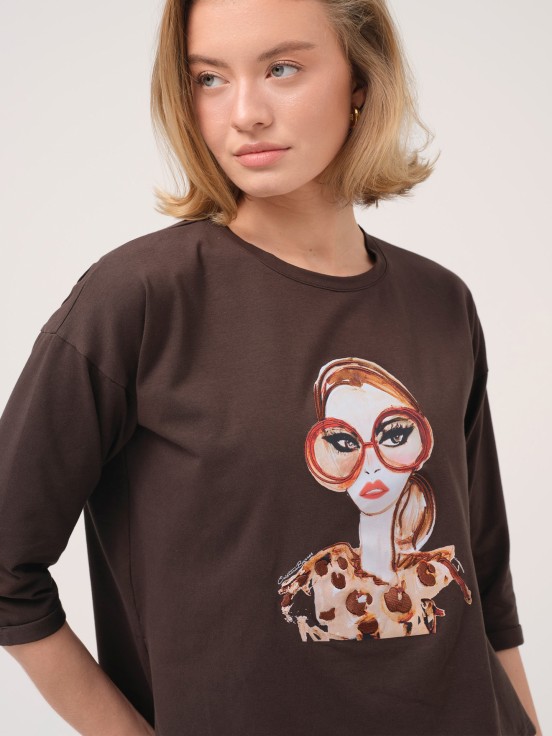 Sweater with print and 3/4 sleeves