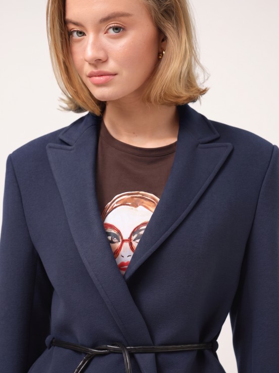 Woven blazer with belt