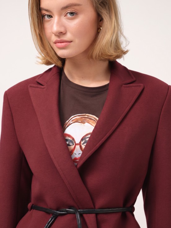 Woven blazer with belt