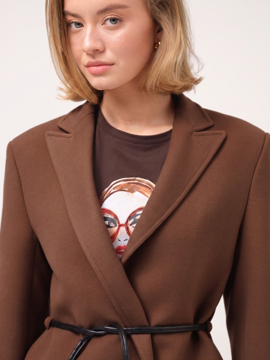 Woven blazer with belt
