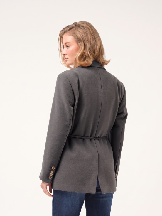 Woven blazer with belt