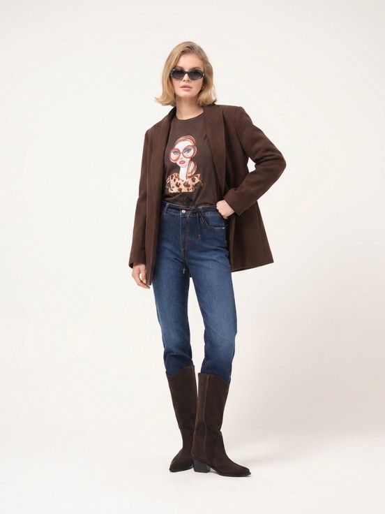 Woven blazer with belt