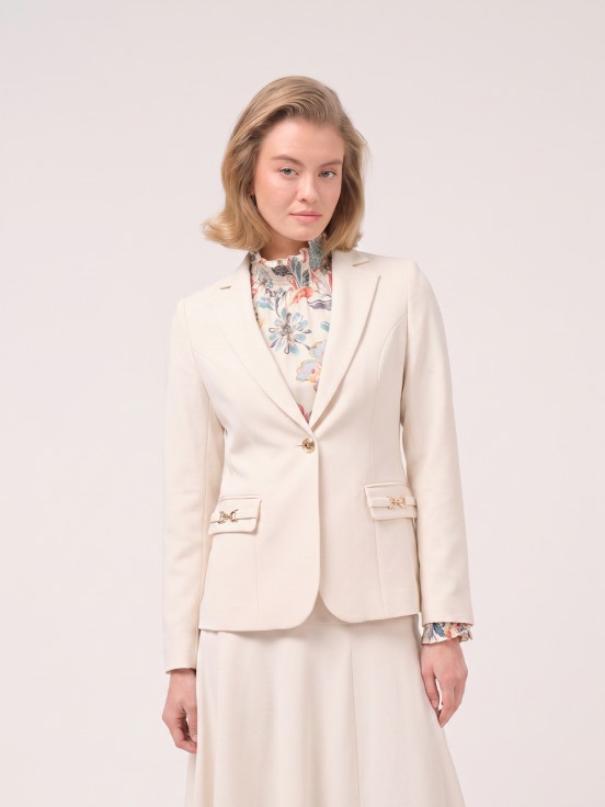 Blazer with pocket appliqués