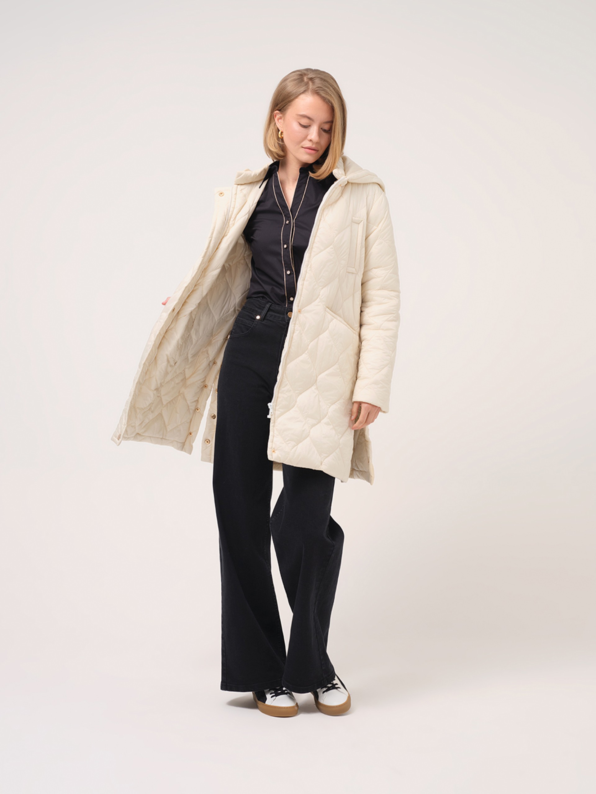 Quilted midi coat
