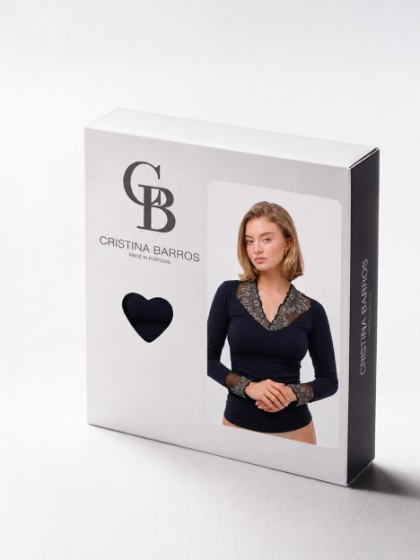 Camisola com renda bicolor